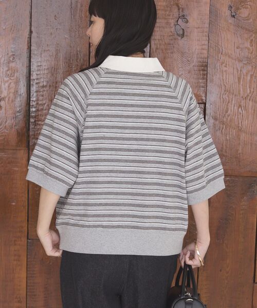 AMERICAN HOLIC（アメリカンホリック）の「衿配色5分袖ラガーシャツ（Tシャツ/カットソー・レディース・ブルー系その他2/ボルドー/杢グレー・FREE）」の10枚目の写真