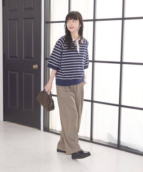 AMERICAN HOLIC（アメリカンホリック）の「衿配色5分袖ラガーシャツ（Tシャツ/カットソー・レディース・ブルー系その他2/ボルドー/杢グレー・FREE）」の20枚目の写真
