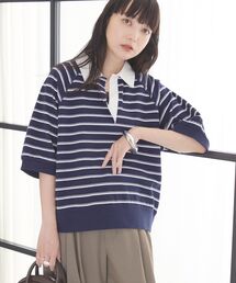 衿配色5分袖ラガーシャツ
