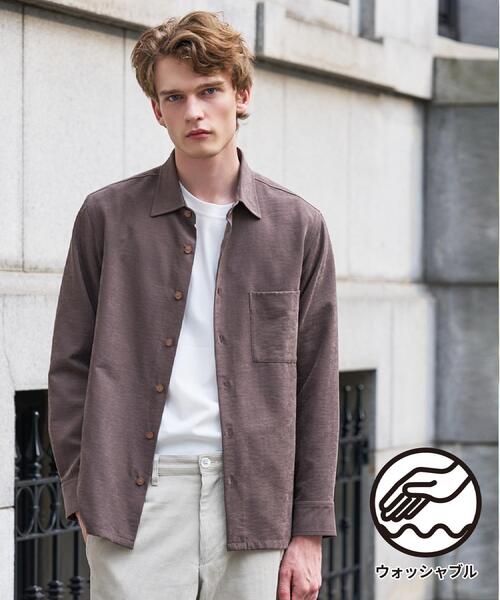 DRESSTERIOR(ドレステリア)の「【ウォッシャブル】スウェードタッチ キュプラフィブリル シャツ(シャツ/ブラウス・メンズ・ブラック/ブラウン系・90)」の2枚目の写真