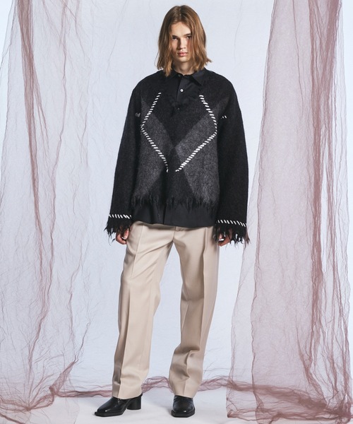 MAISON SPECIAL(メゾンスペシャル)の「《UNISEX》デストロイダメージアーガイルプライムオーバーモヘヤシャギーVネックニットセーター/Distressed Damaged Argyle Prime-Over Mohair Shaggy V-neck Knit Sweater【MAISON SPECIAL/メゾンスペシャル】(ニット/セーター・メンズ・パープル/ブラック・0/2/1)」の3枚目の写真