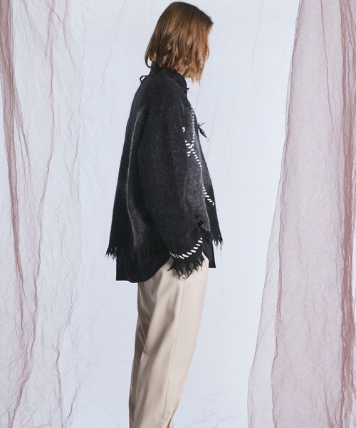 MAISON SPECIAL(メゾンスペシャル)の「《UNISEX》デストロイダメージアーガイルプライムオーバーモヘヤシャギーVネックニットセーター/Distressed Damaged Argyle Prime-Over Mohair Shaggy V-neck Knit Sweater【MAISON SPECIAL/メゾンスペシャル】(ニット/セーター・メンズ・パープル/ブラック・0/2/1)」の8枚目の写真