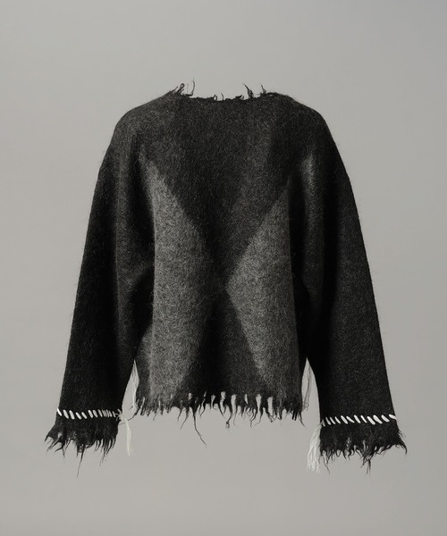 MAISON SPECIAL(メゾンスペシャル)の「《UNISEX》デストロイダメージアーガイルプライムオーバーモヘヤシャギーVネックニットセーター/Distressed Damaged Argyle Prime-Over Mohair Shaggy V-neck Knit Sweater【MAISON SPECIAL/メゾンスペシャル】(ニット/セーター・メンズ・パープル/ブラック・0/2/1)」の18枚目の写真