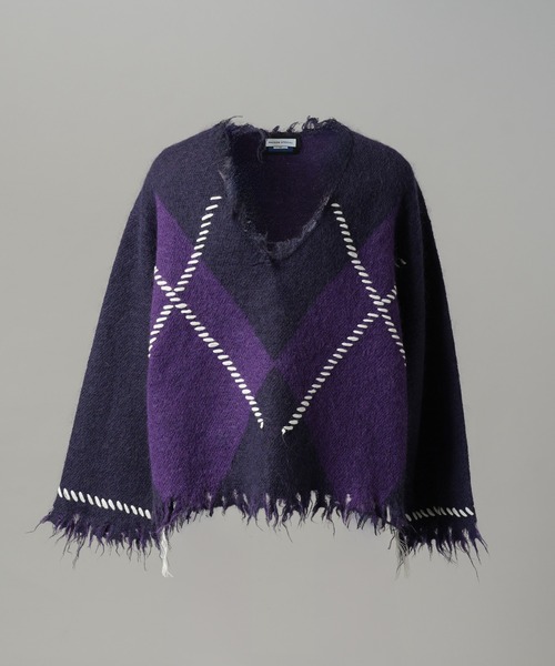 MAISON SPECIAL(メゾンスペシャル)の「《UNISEX》デストロイダメージアーガイルプライムオーバーモヘヤシャギーVネックニットセーター/Distressed Damaged Argyle Prime-Over Mohair Shaggy V-neck Knit Sweater【MAISON SPECIAL/メゾンスペシャル】(ニット/セーター・メンズ・パープル/ブラック・0/2/1)」の15枚目の写真