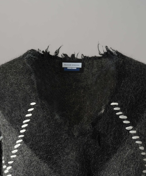 MAISON SPECIAL(メゾンスペシャル)の「《UNISEX》デストロイダメージアーガイルプライムオーバーモヘヤシャギーVネックニットセーター/Distressed Damaged Argyle Prime-Over Mohair Shaggy V-neck Knit Sweater【MAISON SPECIAL/メゾンスペシャル】(ニット/セーター・メンズ・パープル/ブラック・0/2/1)」の19枚目の写真