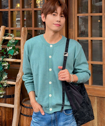 ベーシックエッセンシャルクロップラウンドカーディガン ダスティグリーン