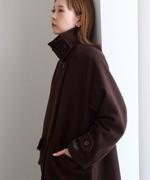 ROPE' PICNIC（ロペピクニック）の「JAPAN FABRIC スタンドカラーミドル丈 ウールコート（ステンカラーコート・レディース・ベージュ系その他2/グレー/ブラック/ダークブラウン・FREE）」の3枚目の写真