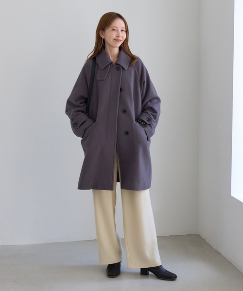 ROPE' PICNIC（ロペピクニック）の「JAPAN FABRIC スタンドカラーミドル丈 ウールコート（ステンカラーコート・レディース・ベージュ系その他2/グレー/ブラック/ダークブラウン・FREE）」の10枚目の写真