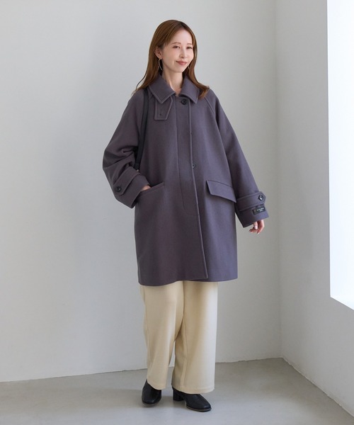 ROPE' PICNIC（ロペピクニック）の「JAPAN FABRIC スタンドカラーミドル丈 ウールコート（ステンカラーコート・レディース・ベージュ系その他2/グレー/ブラック/ダークブラウン・FREE）」の11枚目の写真