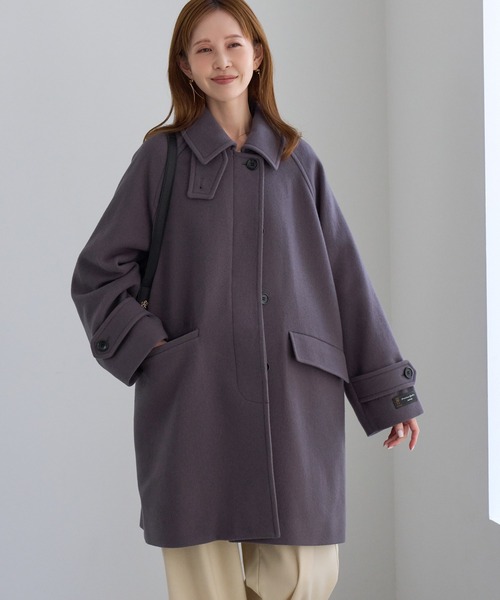 ROPE' PICNIC（ロペピクニック）の「JAPAN FABRIC スタンドカラーミドル丈 ウールコート（ステンカラーコート・レディース・ベージュ系その他2/グレー/ブラック/ダークブラウン・FREE）」の12枚目の写真