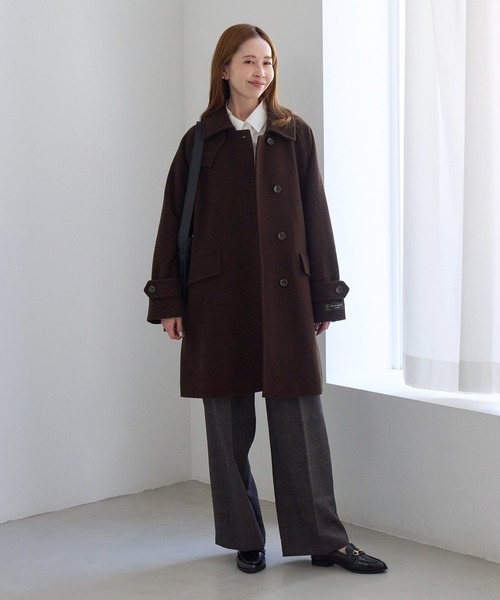 ROPE' PICNIC（ロペピクニック）の「JAPAN FABRIC スタンドカラーミドル丈 ウールコート（ステンカラーコート・レディース・ベージュ系その他2/グレー/ブラック/ダークブラウン・FREE）」の15枚目の写真