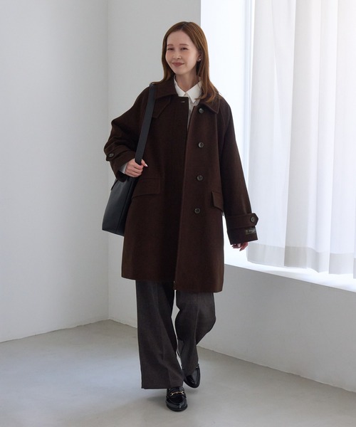 ROPE' PICNIC（ロペピクニック）の「JAPAN FABRIC スタンドカラーミドル丈 ウールコート（ステンカラーコート・レディース・ベージュ系その他2/グレー/ブラック/ダークブラウン・FREE）」の16枚目の写真