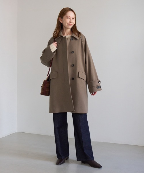ROPE' PICNIC（ロペピクニック）の「JAPAN FABRIC スタンドカラーミドル丈 ウールコート（ステンカラーコート・レディース・ベージュ系その他2/グレー/ブラック/ダークブラウン・FREE）」の21枚目の写真
