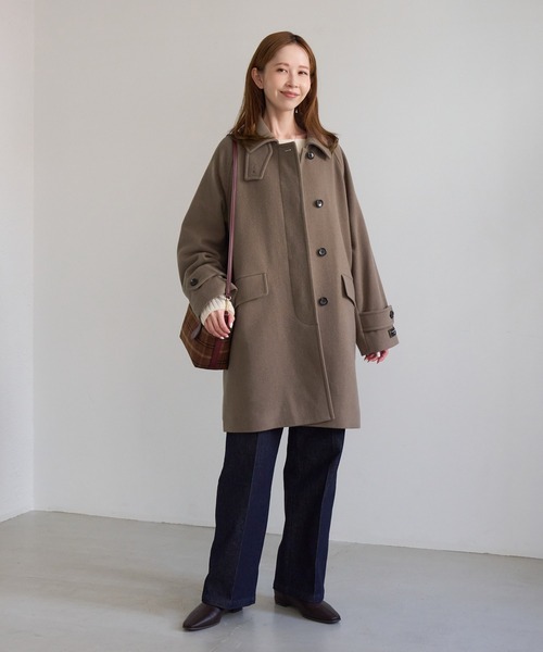 ROPE' PICNIC（ロペピクニック）の「JAPAN FABRIC スタンドカラーミドル丈 ウールコート（ステンカラーコート・レディース・ベージュ系その他2/グレー/ブラック/ダークブラウン・FREE）」の22枚目の写真