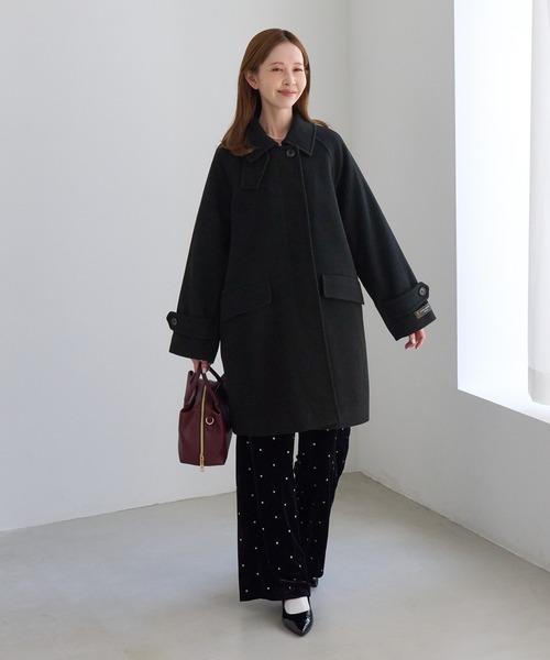 ROPE' PICNIC（ロペピクニック）の「JAPAN FABRIC スタンドカラーミドル丈 ウールコート（ステンカラーコート・レディース・ベージュ系その他2/グレー/ブラック/ダークブラウン・FREE）」の5枚目の写真