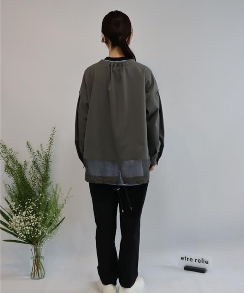 etre relie（エトレリー）の「ポプリン4wayシワ加工丸襟ブルゾン（ノーカラーコート・レディース・ベージュ/グレー・M）」の8枚目の写真