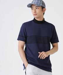 Peメッシュパネルボーダー半袖ハイネックカットソー (MENS)
