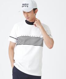 Peメッシュパネルボーダー半袖ハイネックカットソー (MENS)