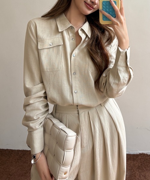 FAVORITO(ファヴォリート)の「シャツ型トップスワイドパンツセットアップ(セットアップ・レディース・ベージュ・S/M/L)」の20枚目の写真
