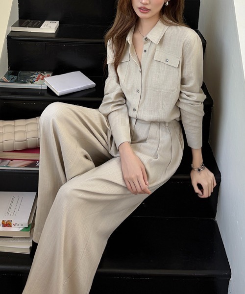 FAVORITO(ファヴォリート)の「シャツ型トップスワイドパンツセットアップ(セットアップ・レディース・ベージュ・S/M/L)」の21枚目の写真
