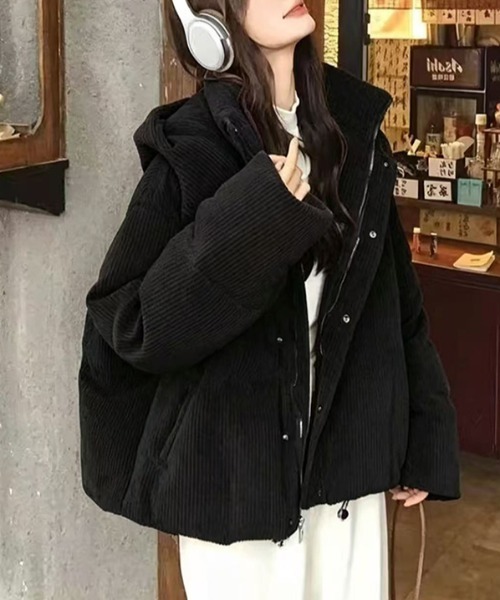LUCPY(ラクピー)の「コーデュロイ 中綿スタンドカラージャケット(その他アウター・レディース・ピンク/ホワイト/ブラック・SMALL/LARGE/MEDIUM/X-LARGE)」の2枚目の写真