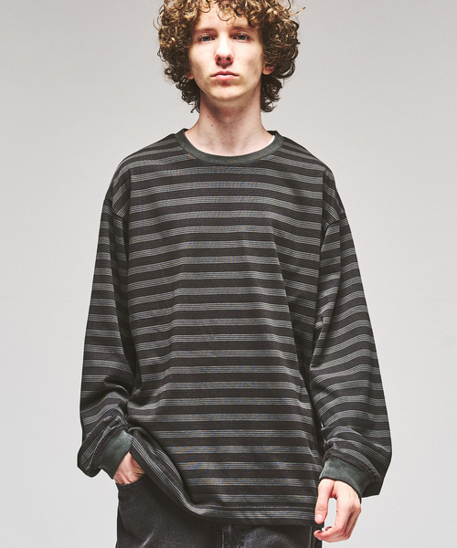 417 EDIFICE(フォーワンセブンエディフィス)の「ガーメントダイ ボーダー ロングスリーブTシャツ(Tシャツ/カットソー・メンズ・チャコールグレー/ダークブルー/チョコ・LARGE/MEDIUM)」の1枚目の写真