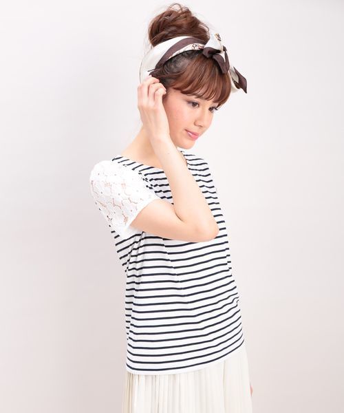 ROPE' PICNIC(ロペピクニック)の「【さらさらUVケアトップス】デオドラントレースプルオーバー(Tシャツ/カットソー・レディース・カーキ/ホワイト/ネイビー/ブルー系その他/サックスブルー・38)」の5枚目の写真