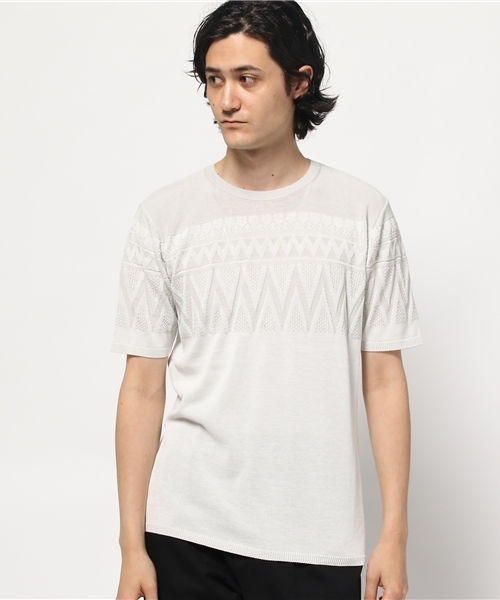 FREDY&GLOSTER（フレディアンドグロスター）の「地柄プレーティング半袖ニット（ニット/セーター・メンズ・グレー/ネイビー・S/M/L）」の9枚目の写真