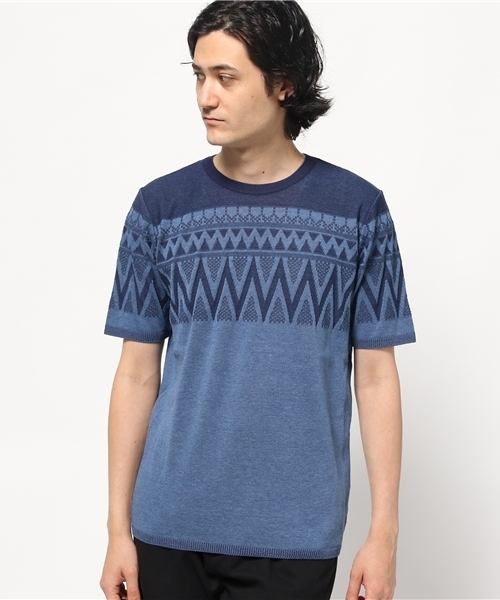 FREDY&GLOSTER（フレディアンドグロスター）の「地柄プレーティング半袖ニット（ニット/セーター・メンズ・グレー/ネイビー・S/M/L）」の10枚目の写真