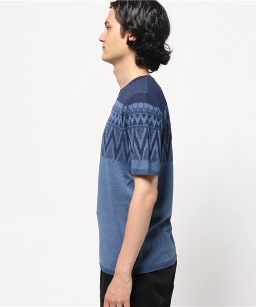 FREDY&GLOSTER（フレディアンドグロスター）の「地柄プレーティング半袖ニット（ニット/セーター・メンズ・グレー/ネイビー・S/M/L）」の3枚目の写真