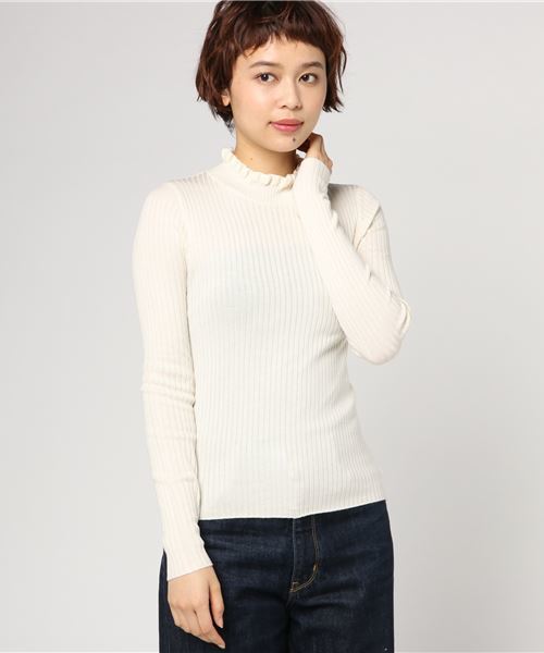 MERLOT（メルロー）の「フリルネックリブニットプルオーバー1101（ニット/セーター・レディース・ライトグレー/マスタード/パープル/アイボリー/ブルー/ブラック・FREE）」の11枚目の写真