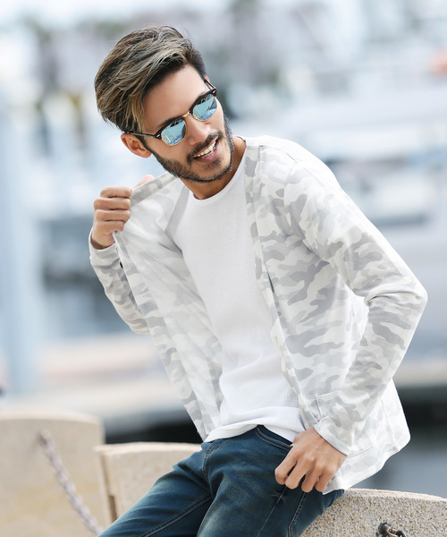 jiggys shop（ジギーズショップ）の「サマーニット カーディガン（カーディガン/ボレロ・メンズ・ブラック/ネイビー/グレー/ピンク/イエロー/ブラック×ホワイト/ホワイト×ネイビー/ロイヤルブルー/インディゴブルー/ライトグリーン/サックスブルー/パープル/レッド/ホワイト系その他/ベージュ/ダークベージュ/スモークピンク/ダークパープル/モスグリーン/グレイッシュベージュ・LARGE/MEDIUM/SMALL/X-LARGE/XX-LARGE）」の2枚目の写真