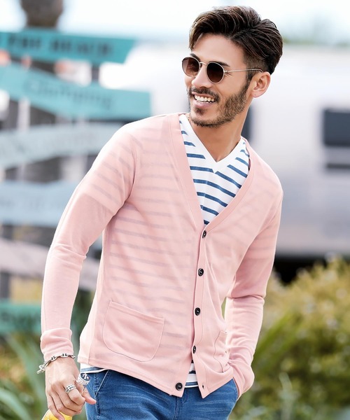 jiggys shop（ジギーズショップ）の「サマーニット カーディガン（カーディガン/ボレロ・メンズ・ブラック/ネイビー/グレー/ピンク/イエロー/ブラック×ホワイト/ホワイト×ネイビー/ロイヤルブルー/インディゴブルー/ライトグリーン/サックスブルー/パープル/レッド/ホワイト系その他/ベージュ/ダークベージュ/スモークピンク/ダークパープル/モスグリーン/グレイッシュベージュ・LARGE/MEDIUM/SMALL/X-LARGE/XX-LARGE）」の19枚目の写真