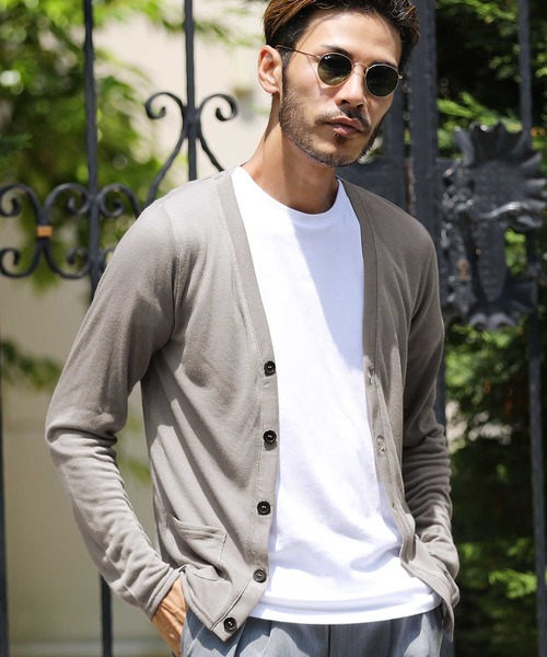 jiggys shop（ジギーズショップ）の「サマーニット カーディガン（カーディガン/ボレロ・メンズ・ブラック/ネイビー/グレー/ピンク/イエロー/ブラック×ホワイト/ホワイト×ネイビー/ロイヤルブルー/インディゴブルー/ライトグリーン/サックスブルー/パープル/レッド/ホワイト系その他/ベージュ/ダークベージュ/スモークピンク/ダークパープル/モスグリーン/グレイッシュベージュ・LARGE/MEDIUM/SMALL/X-LARGE/XX-LARGE）」の7枚目の写真