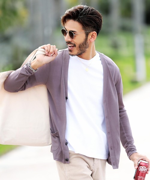 jiggys shop（ジギーズショップ）の「サマーニット カーディガン（カーディガン/ボレロ・メンズ・ブラック/ネイビー/グレー/ピンク/イエロー/ブラック×ホワイト/ホワイト×ネイビー/ロイヤルブルー/インディゴブルー/ライトグリーン/サックスブルー/パープル/レッド/ホワイト系その他/ベージュ/ダークベージュ/スモークピンク/ダークパープル/モスグリーン/グレイッシュベージュ・LARGE/MEDIUM/SMALL/X-LARGE/XX-LARGE）」の16枚目の写真