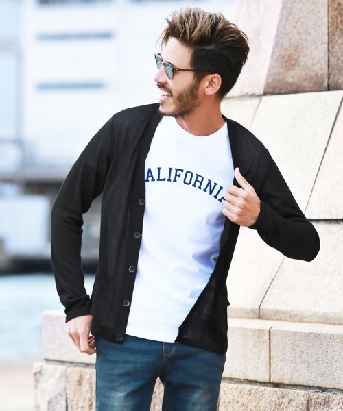 jiggys shop（ジギーズショップ）の「サマーニット カーディガン（カーディガン/ボレロ・メンズ・ブラック/ネイビー/グレー/ピンク/イエロー/ブラック×ホワイト/ホワイト×ネイビー/ロイヤルブルー/インディゴブルー/ライトグリーン/サックスブルー/パープル/レッド/ホワイト系その他/ベージュ/ダークベージュ/スモークピンク/ダークパープル/モスグリーン/グレイッシュベージュ・LARGE/MEDIUM/SMALL/X-LARGE/XX-LARGE）」の3枚目の写真