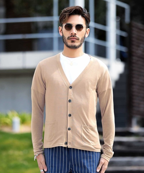 jiggys shop（ジギーズショップ）の「サマーニット カーディガン（カーディガン/ボレロ・メンズ・ブラック/ネイビー/グレー/ピンク/イエロー/ブラック×ホワイト/ホワイト×ネイビー/ロイヤルブルー/インディゴブルー/ライトグリーン/サックスブルー/パープル/レッド/ホワイト系その他/ベージュ/ダークベージュ/スモークピンク/ダークパープル/モスグリーン/グレイッシュベージュ・LARGE/MEDIUM/SMALL/X-LARGE/XX-LARGE）」の21枚目の写真