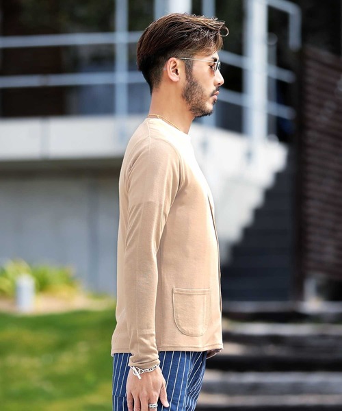 jiggys shop（ジギーズショップ）の「サマーニット カーディガン（カーディガン/ボレロ・メンズ・ブラック/ネイビー/グレー/ピンク/イエロー/ブラック×ホワイト/ホワイト×ネイビー/ロイヤルブルー/インディゴブルー/ライトグリーン/サックスブルー/パープル/レッド/ホワイト系その他/ベージュ/ダークベージュ/スモークピンク/ダークパープル/モスグリーン/グレイッシュベージュ・LARGE/MEDIUM/SMALL/X-LARGE/XX-LARGE）」の22枚目の写真