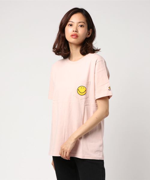 ADPOSION(アドポーション)の「スマイル サガラ刺繍T(Tシャツ/カットソー)」|ピンク