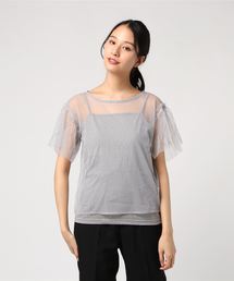 STYLEBLOCK（スタイルブロック）の「ドットチュールフレアスリーブブラウス×天竺キャミソールアンサンブル（アンサンブル）」