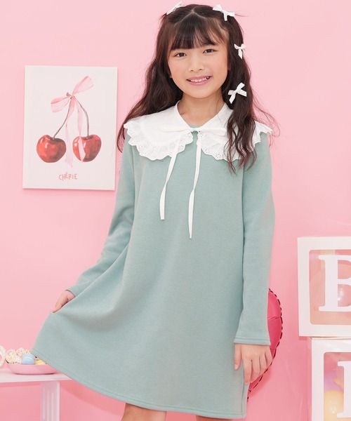 Bee des Bee（ビーデスビー）の「【裏起毛】無地フレアワンピース（ワンピース・キッズ・ラベンダー/ブラック/グレー/ベージュ/グリーン/カーキブラウン/チャコール/ピンク系その他/ピンク/イエロー/ホワイト/ブルー/パープル系その他2/パープル系その他/ネイビー/アッシュグレー/ブルー系/グリーン系/杢グレー/モカ/ピンク系/ブルー系1/ピンク系その他2/ライトパープル・110cm/130cm/120cm/90cm/100cm/140cm/150cm）」の15枚目の写真