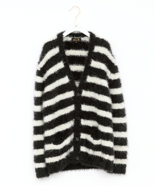 ドゥロワー　カシミヤ混　ボーダーカーディガン　サイズ1 　黒白 Drawer（ドゥロワー）の「Drawer AU モヘヤ ボーダーカーディガン