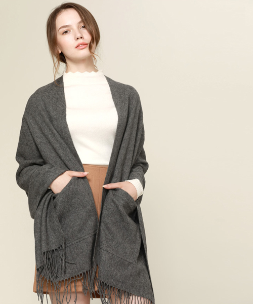 Jubilee Fabric（ジュビリーファブリック）の「ポケット付　ウールストール（ストール/ショール・レディース・ベージュ/グレー/ピンク/ブラック・FREE）」の7枚目の写真