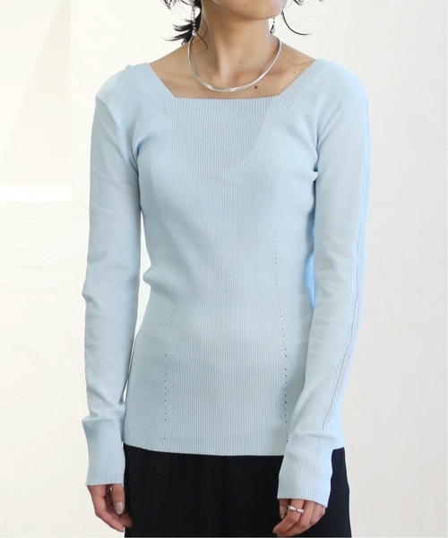 CITYSHOP(シティーショップ)の「スクエアネックニット(ニット/セーター・レディース・ブラック/グリーン/ベージュ/スカイブルー・FREE)」の4枚目の写真
