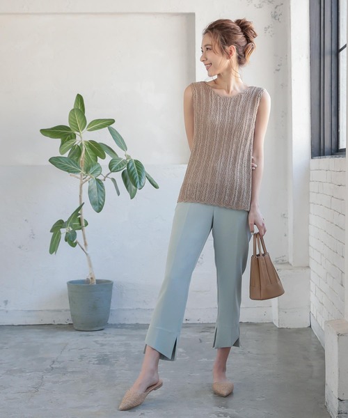 KOBE LETTUCE（コウベレタス）の「デザインスリットセンタープレススラックスパンツ（スラックス・レディース・パープル/カーキ/モカ/ホワイト系その他/ベージュ/ピンク/ライトカーキ/ブラック/イエロー系その他/ピンク系その他/ミント/ホワイト系その他2・FREE/S/M）」の21枚目の写真