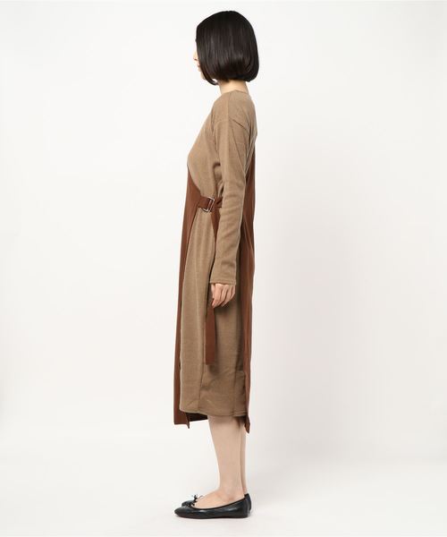 STYLEBLOCK（スタイルブロック）の「起毛リブ×起毛カットソーワンショルダードッキングワンピース（ワンピース・レディース・ブラウン/ベージュ/キャメル・M）」の4枚目の写真