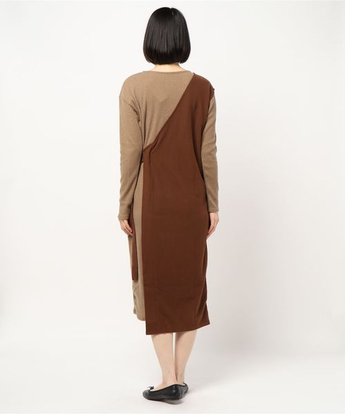 STYLEBLOCK（スタイルブロック）の「起毛リブ×起毛カットソーワンショルダードッキングワンピース（ワンピース・レディース・ブラウン/ベージュ/キャメル・M）」の5枚目の写真