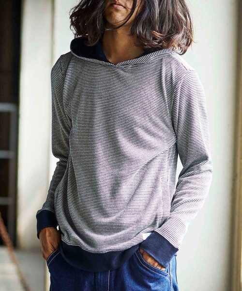 BANKS(バンクス)の「BANKS AFL0194 BORDER LINE FLEECE (バンクス ボーダーラインフリース)(スウェット・メンズ・ダークインディゴブルー・S/M/L)」の6枚目の写真