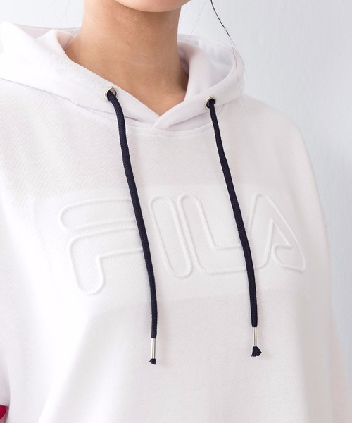 FILA(フィラ)の「【FILA/フィラ】同色エンボス加工 フロントブランドロゴ ゆるめシルエット フード付きミドル丈ワンピース(ワンピース・レディース・杢グレー/ネイビー/ホワイト/ブラック・MEDIUM/LARGE)」の12枚目の写真