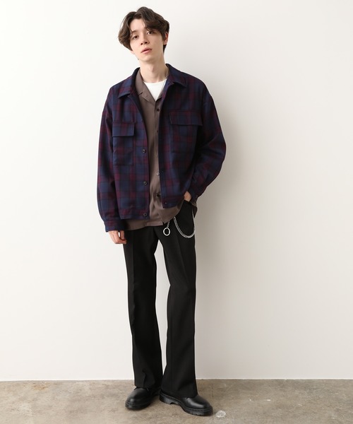 JUNRED(ジュンレッド)の「チェックWフラップブルゾン(ブルゾン・メンズ・ネイビー/パープル・S/M/L)」の9枚目の写真